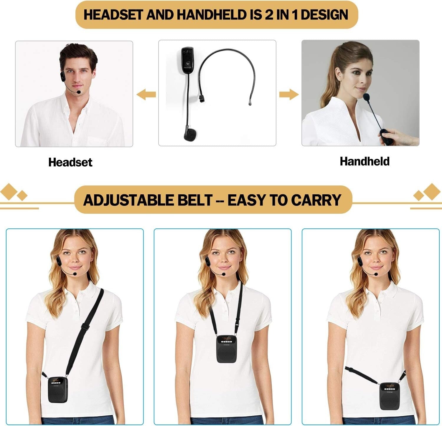 15W Portable Teacher Voice Amplifier - Wireless & Wired Microphone Included