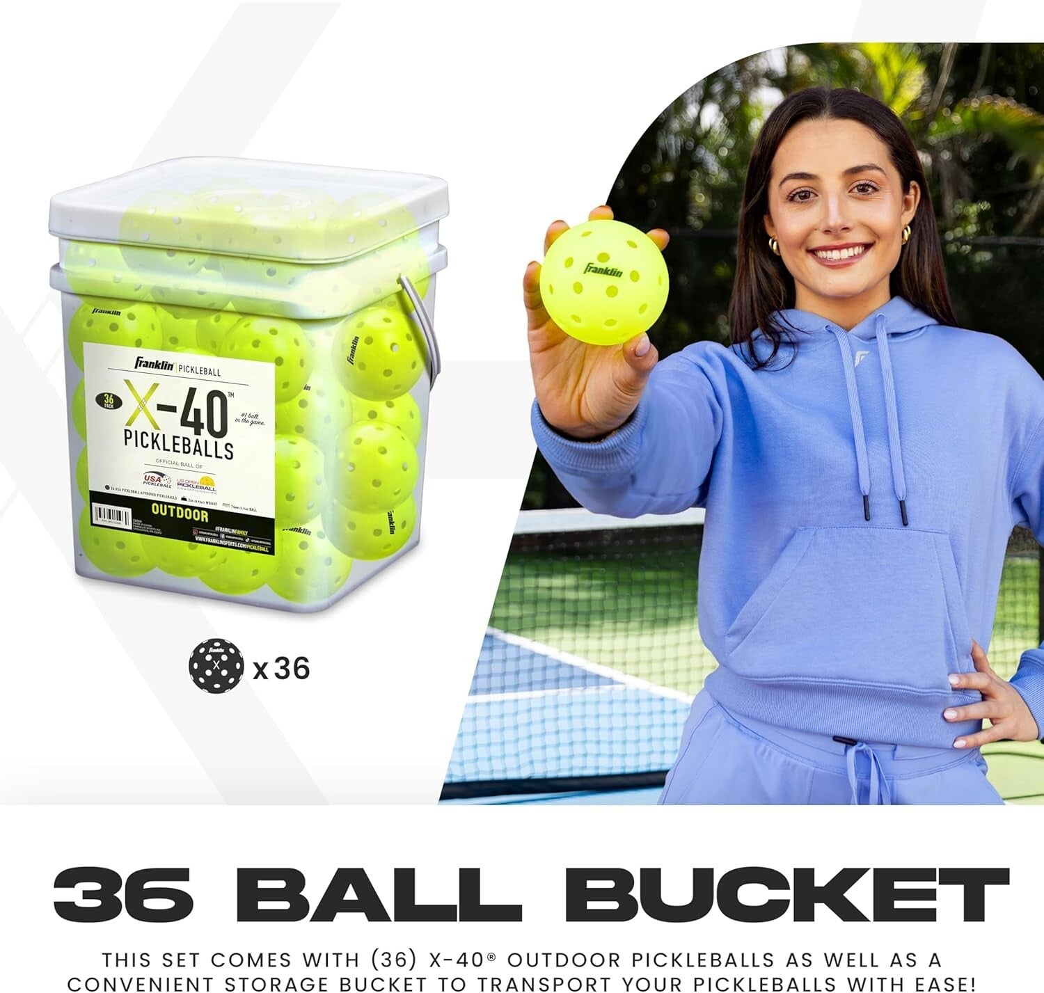 X-40 Official Pickleball – 36 Pack Bucket, USA Pickleball Approved Quality