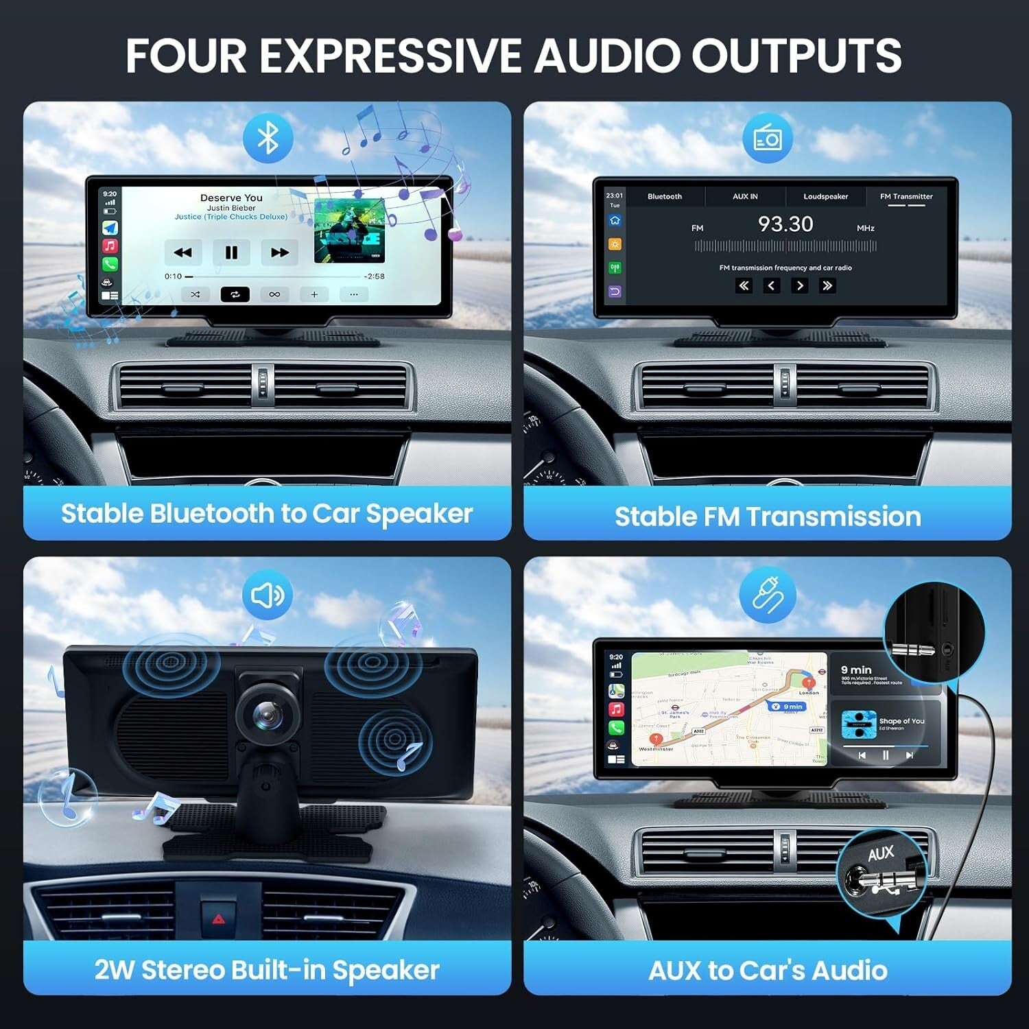 Innovative 10.26'' Wireless Car Audio Receiver with 4K Dash Cam & GPS Navigation