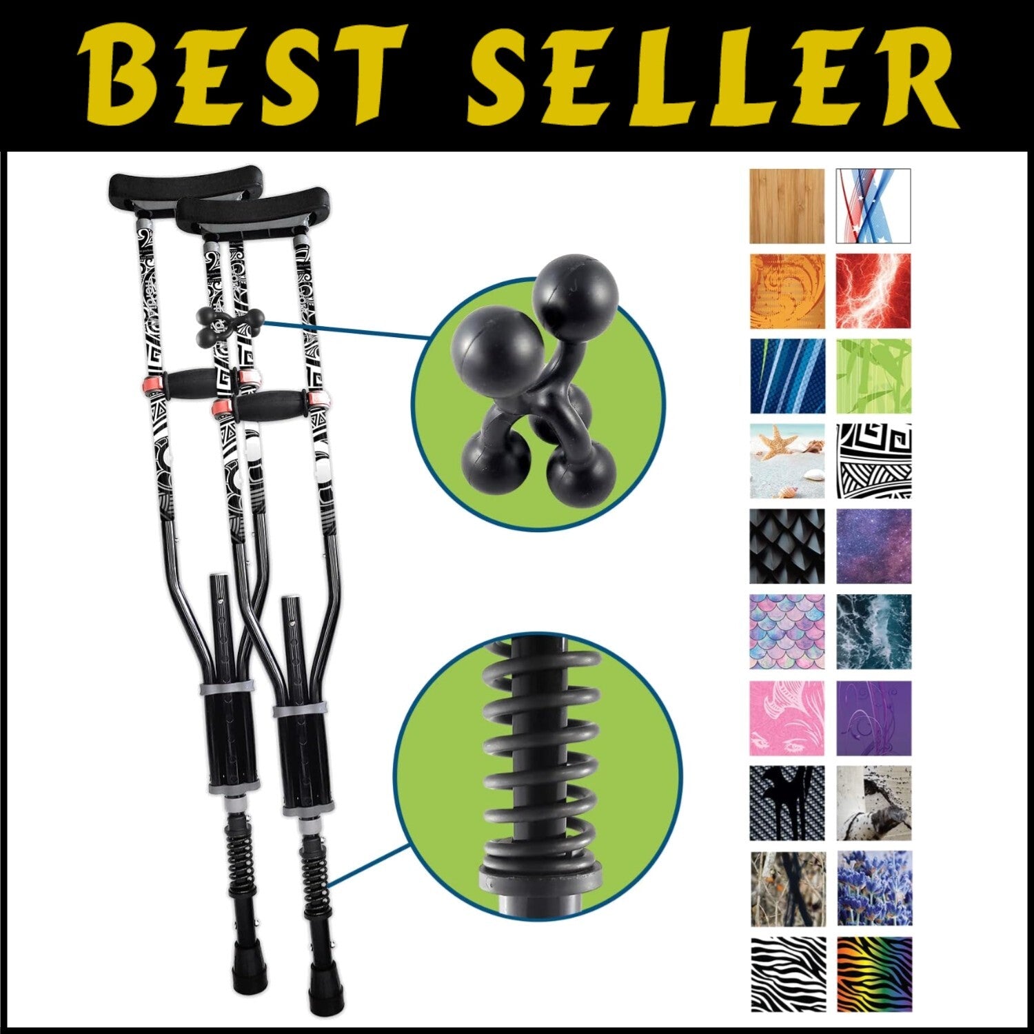Ultra Lightweight Spring-Loaded Crutches for Fashionable Mobility - 4'7" to 6'6"