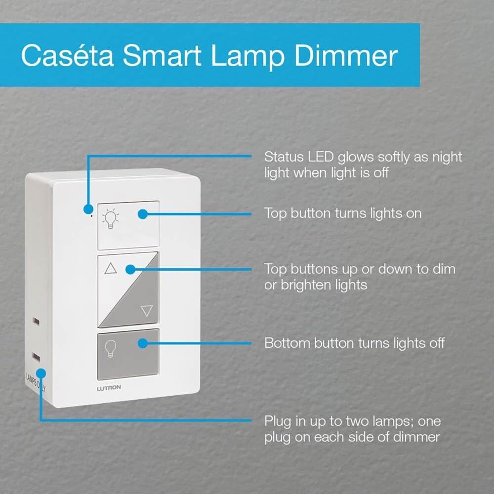 Smart Lamp Dimmer Switch by Caseta - Effortless 3-Way Setup and Wireless Control