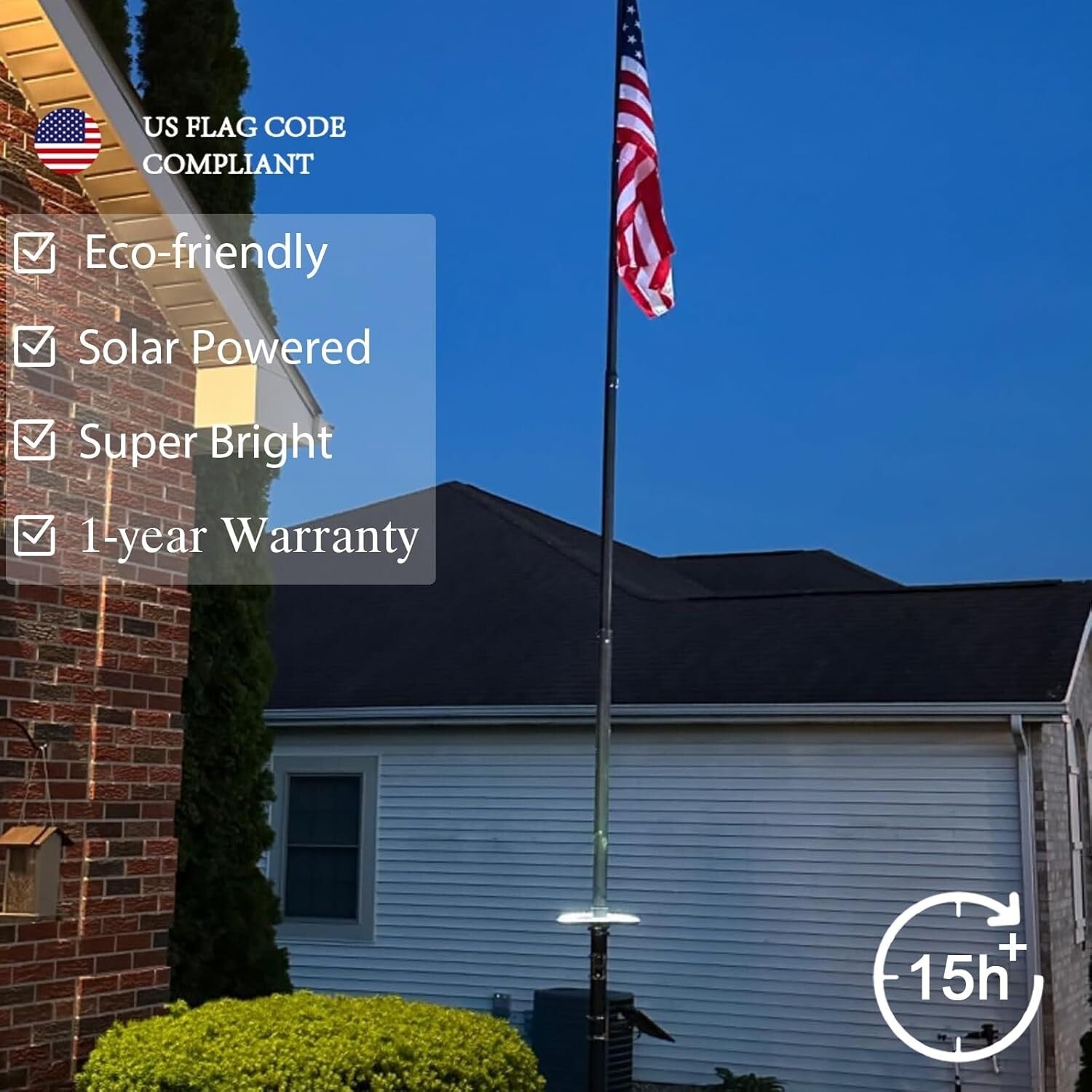 All-Weather 4640 Lumen Solar Flagpole Light with Automatic Dusk to Dawn Sensor