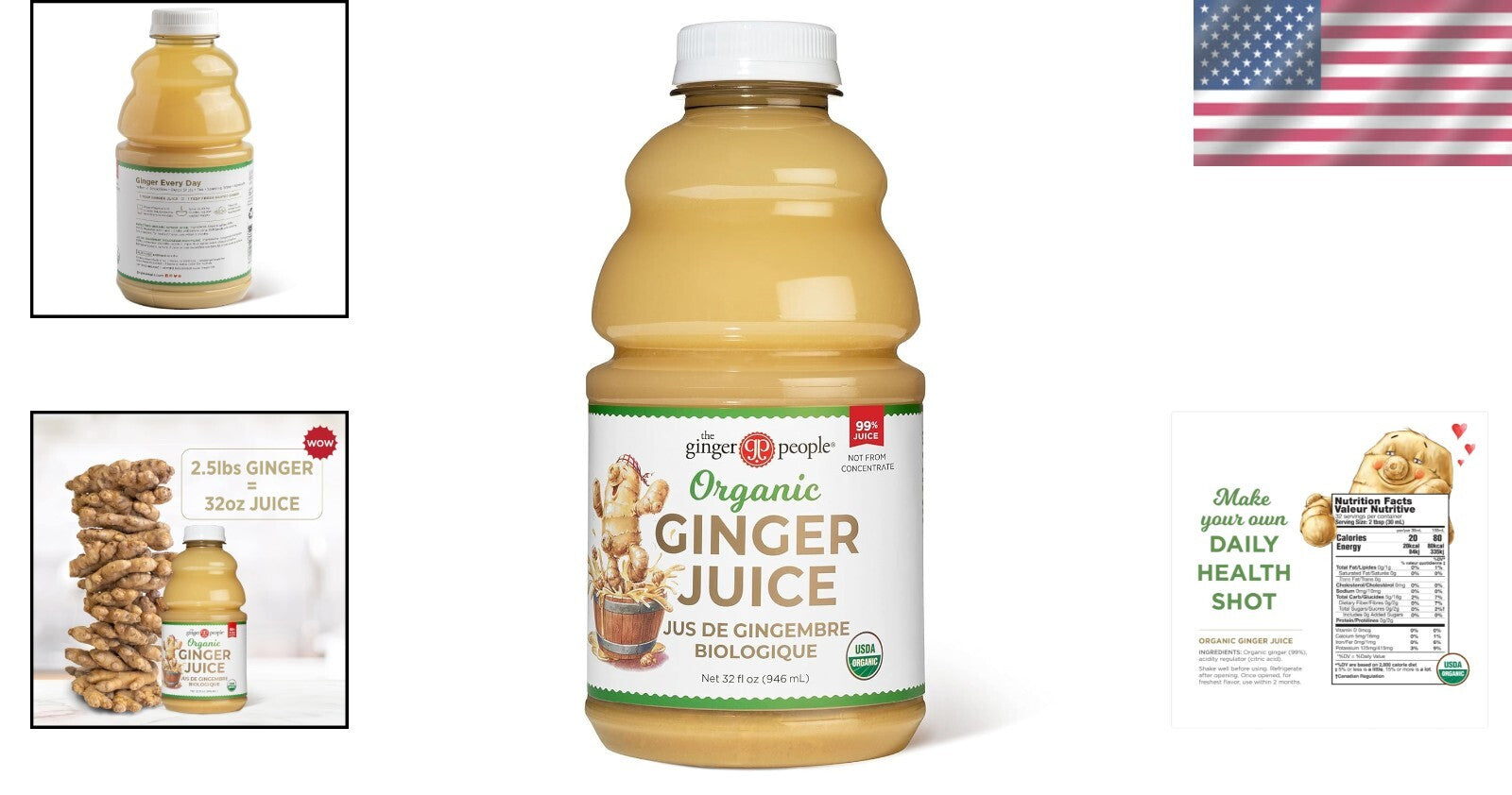 Natural Ginger Juice, 32 Fl Oz - 12-Pack of Pure Wellness Shots, Gluten-Free