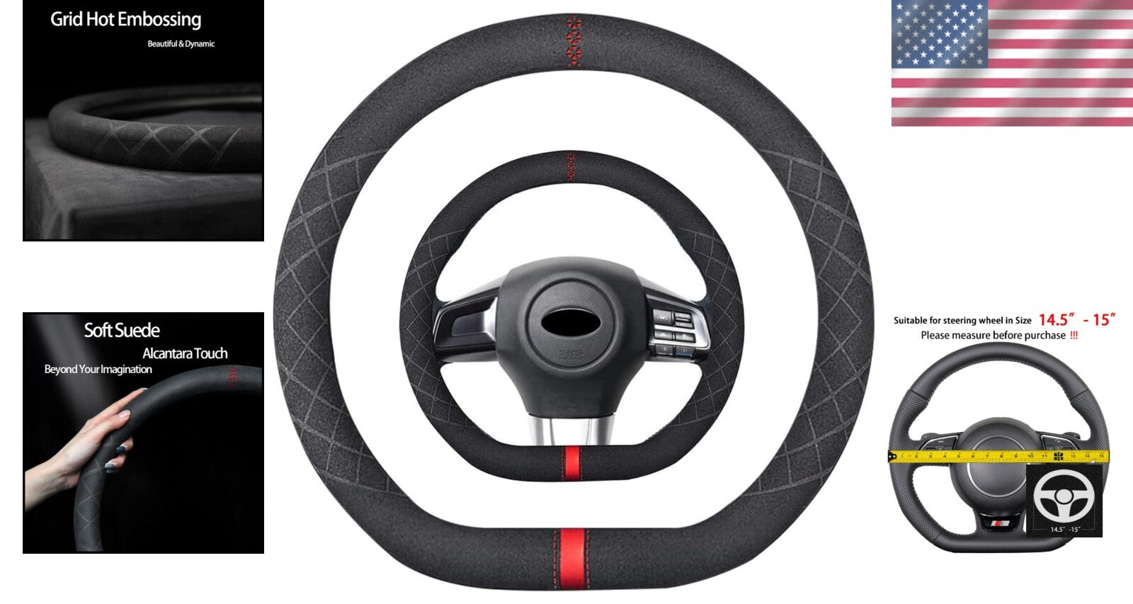 High-Quality 15-inch D-Shape Suede Steering Wheel Cover - Subaru WRX Compatible