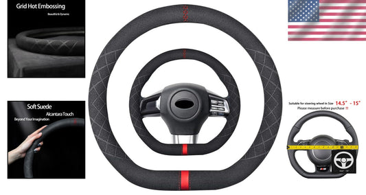 High-Quality 15-inch D-Shape Suede Steering Wheel Cover - Subaru WRX Compatible