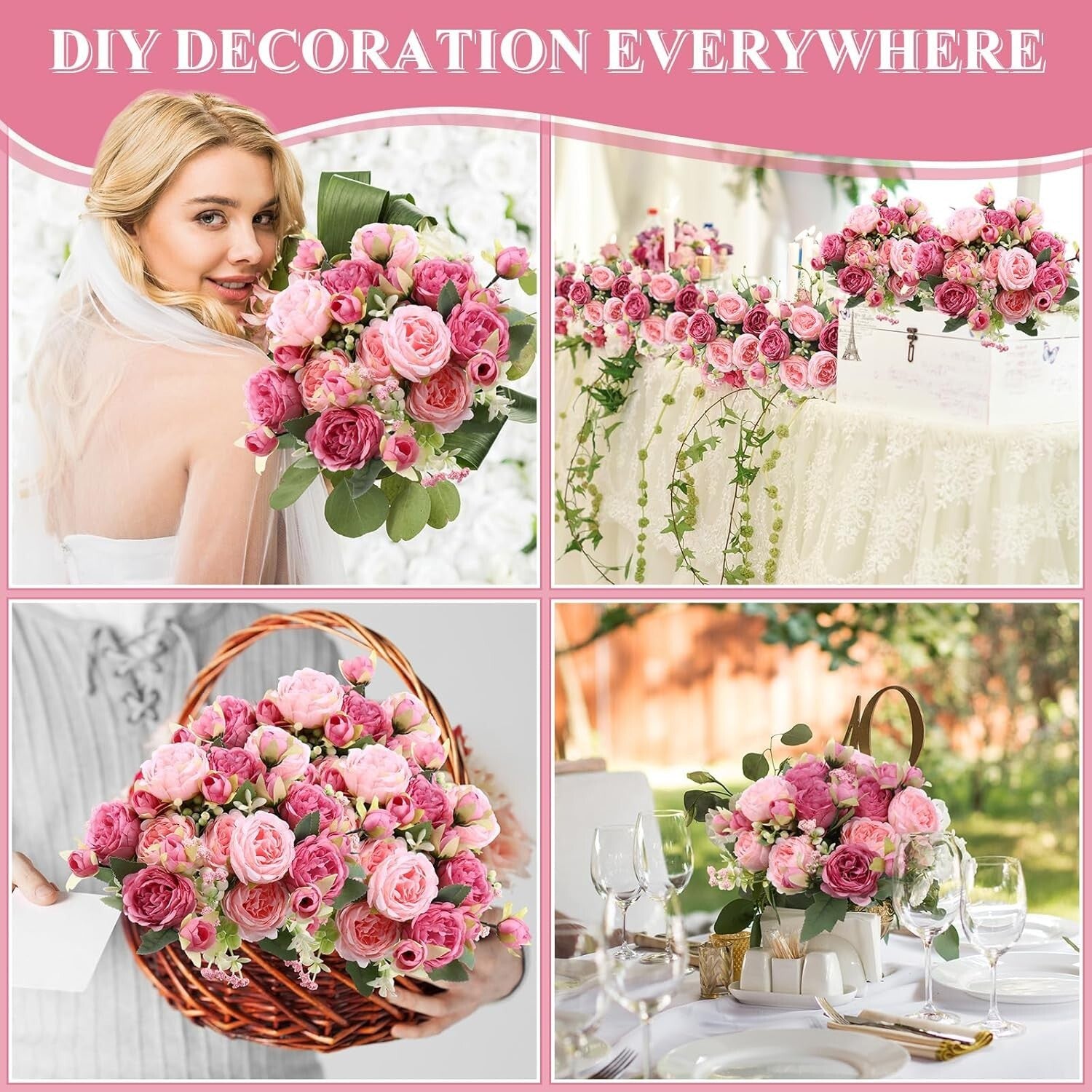 Delicate Pink & Dark Pink Artificial Peonies - Spring Wedding Centerpieces