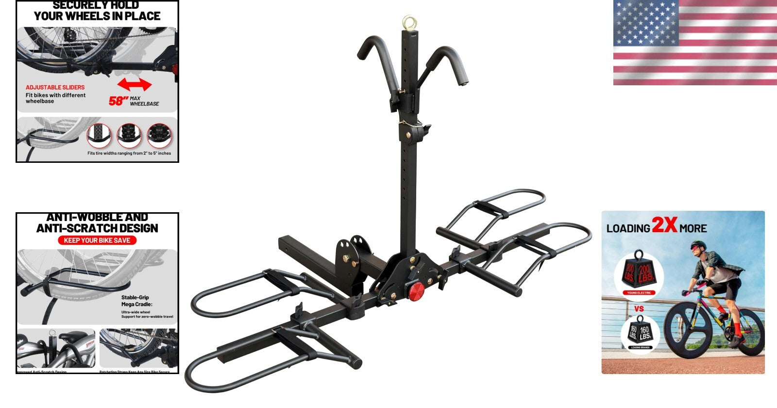Sturdy Hitch-Mount Bike Rack for 2 Bikes - Foldable & Reflective Safety Design