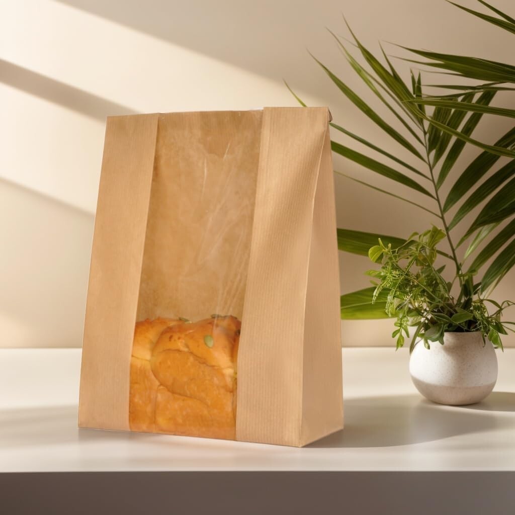 Elegant Kraft Paper Bread Bags with Window - 200 Bags & 410 Stickers Included