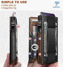 Load image into Gallery viewer, Men's Carbon Fiber Leather Wallet - Magnetic Flip, Pop-Up Cash &amp; Card Holder