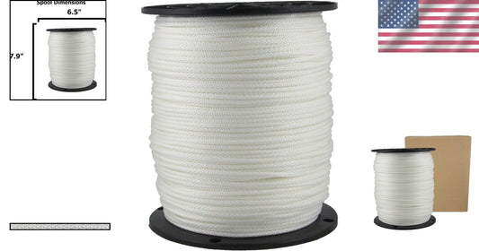 Durable 1/8” White Solid Braid Rope - 1000 Foot Spool for Indoor & Outdoor Use
