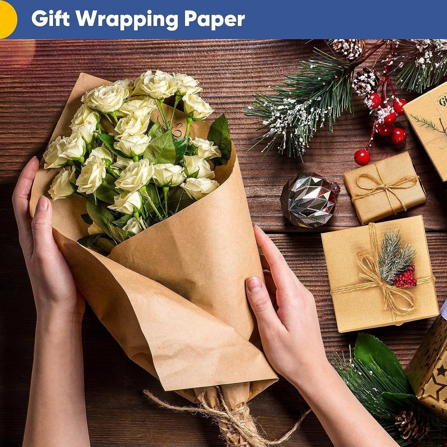 36" x 2400" Eco-Friendly Brown Kraft Wrapping Paper Roll - Durable and Elegant