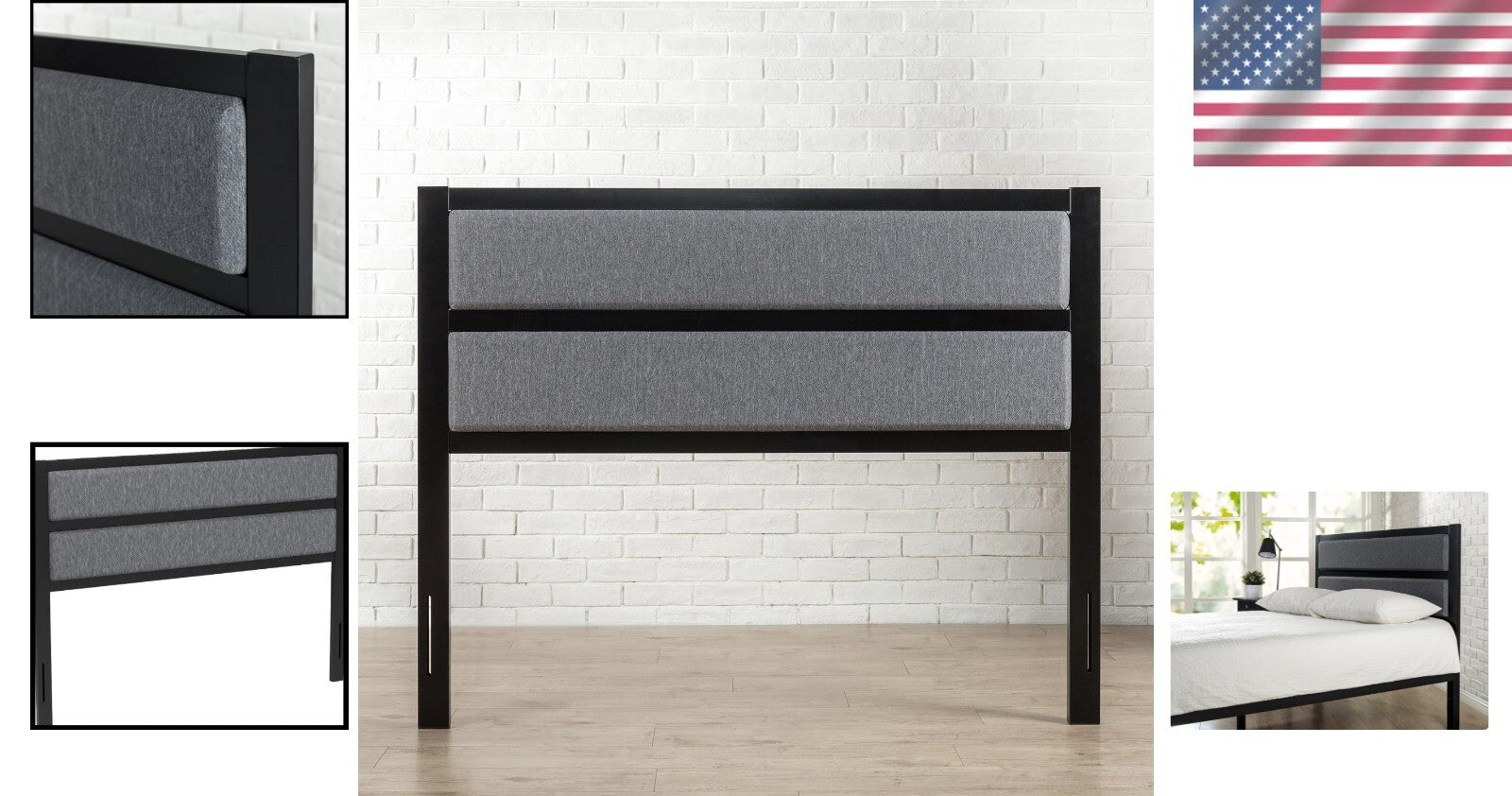 Elegant Queen Grey Upholstered Metal Headboard – Easy Assembly with Style