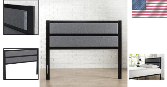 Elegant Queen Grey Upholstered Metal Headboard – Easy Assembly with Style