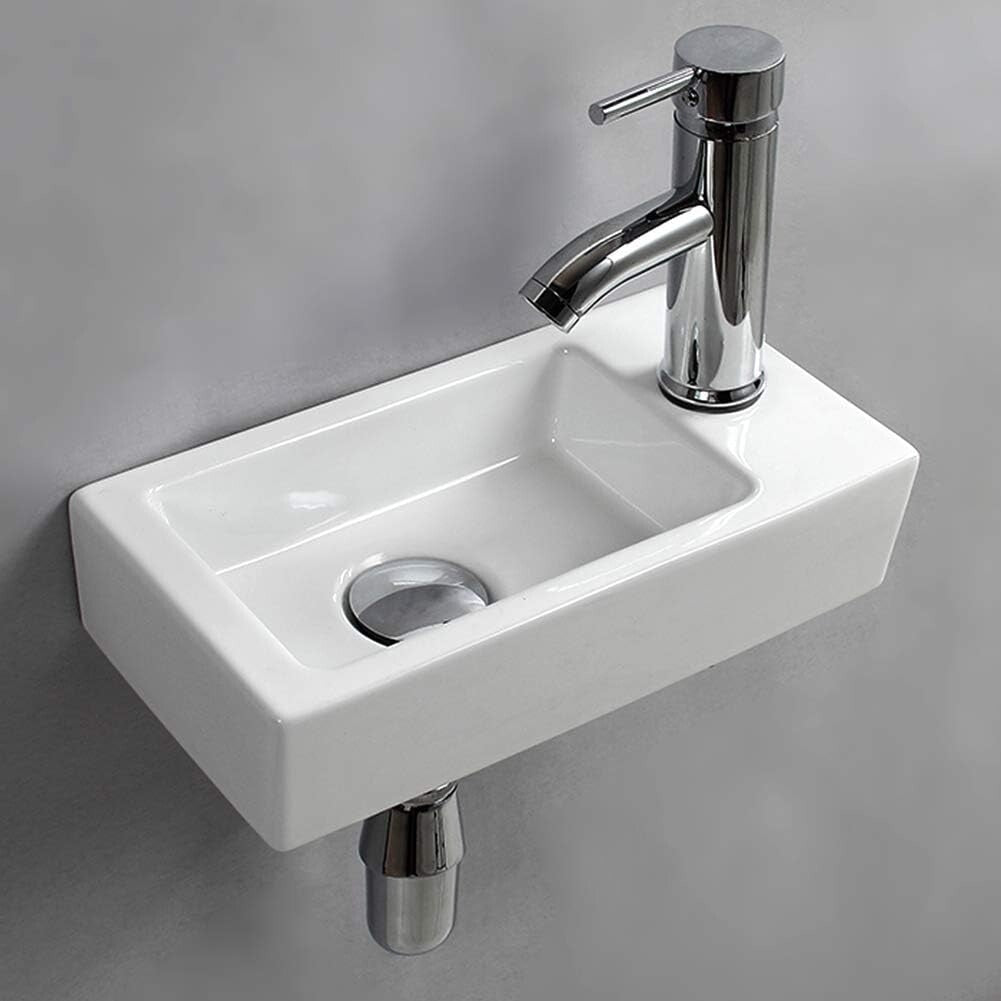 Small Wall-Mounted Ceramic Sink with Polished Finish - Elegant & Space-Saving