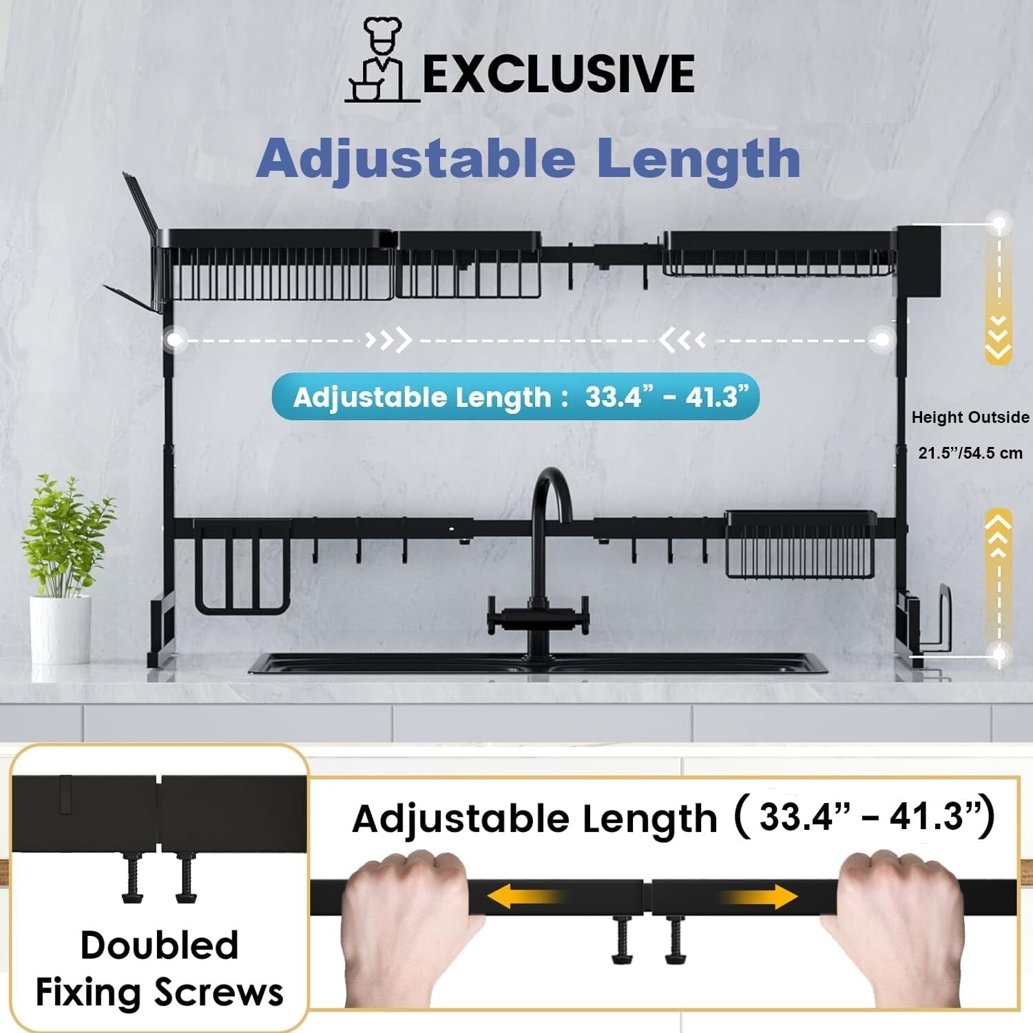 Adjustable 2-Tier Over The Sink Dish Drying Rack, Space-Saving Kitchen Organizer