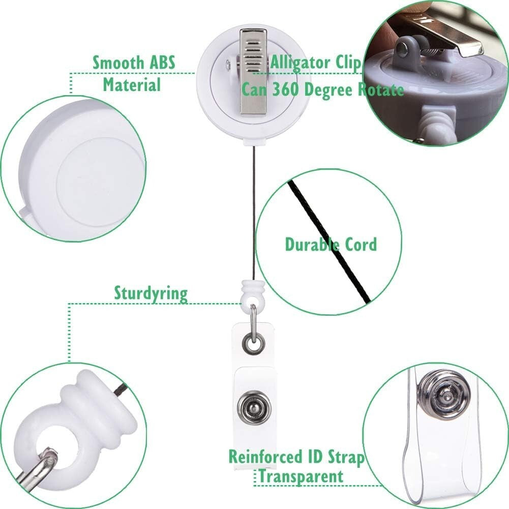 Bulk 100 White Retractable ID Badge Reels with 24-Inch Cord - Office & School