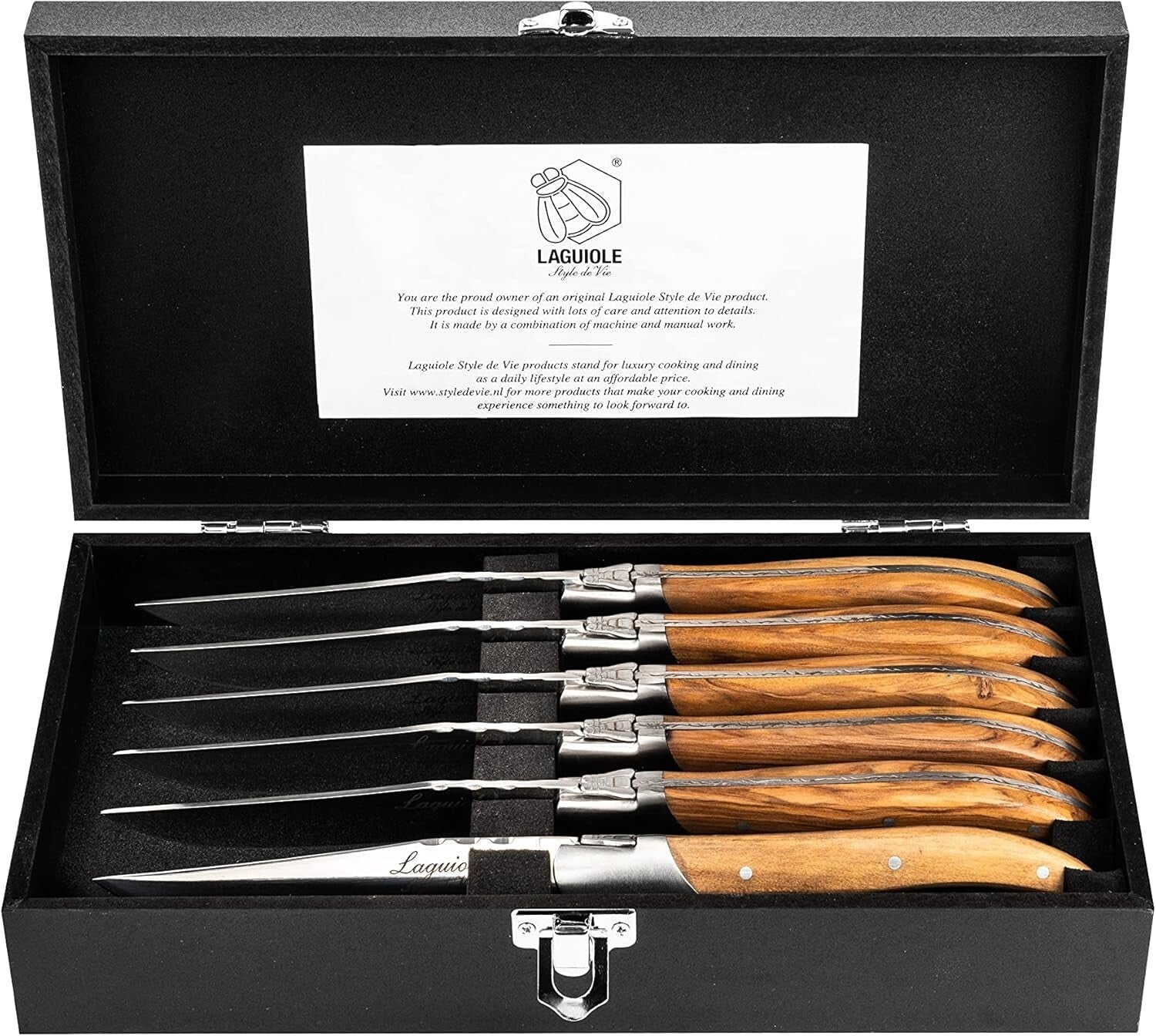 Premium Stainless Steel Steak Knives with Olive Wood Handles - Set of 6