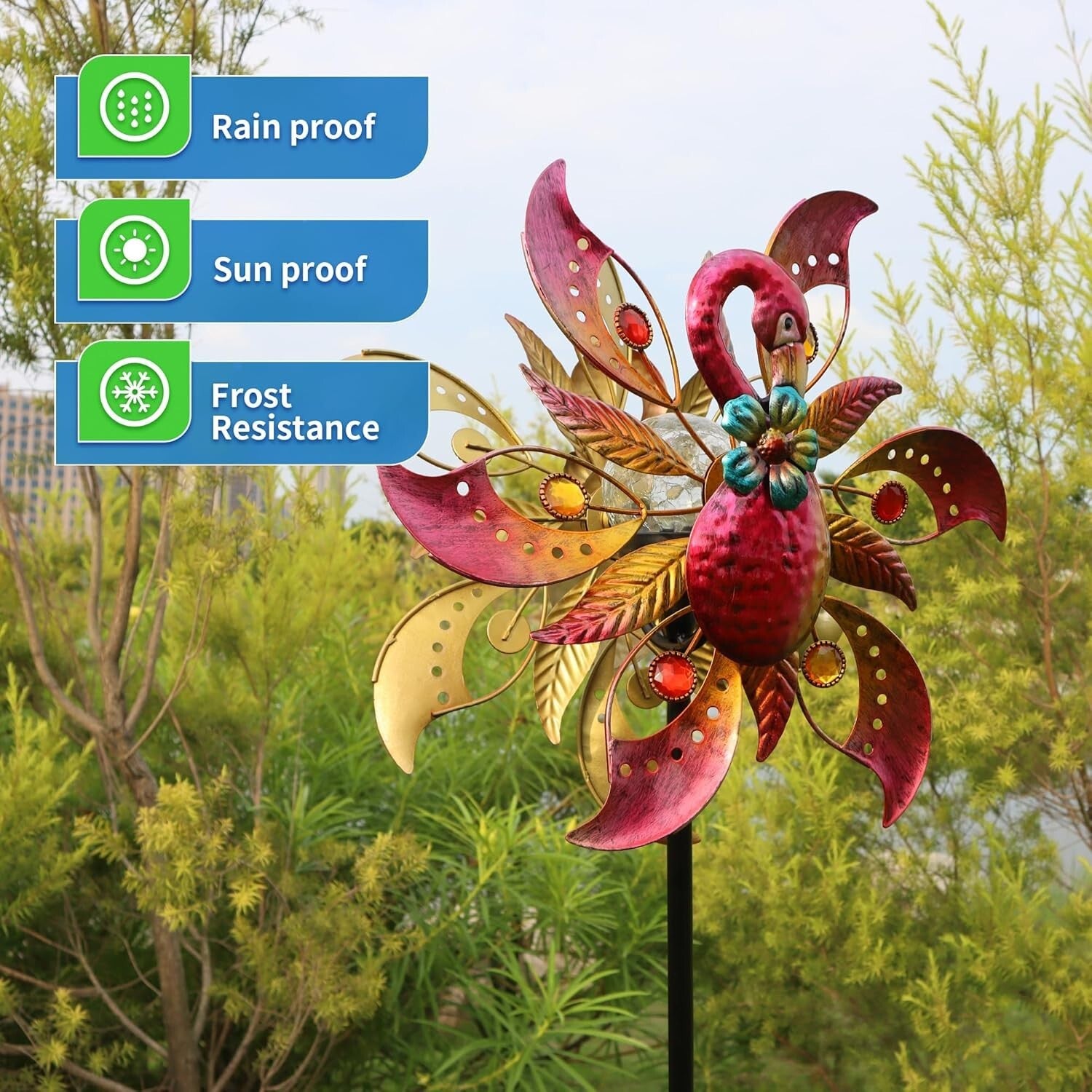 Durable Flamingo Solar Wind Sculpture - 62.5 Inches of Whimsical Garden Charm