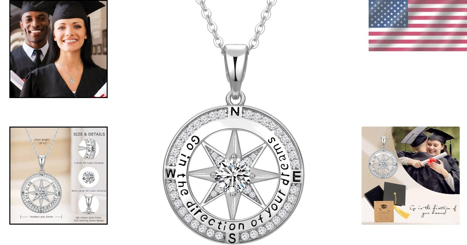 Elegant 18K Gold Filled Compass Necklace - Perfect Graduation Gift for Women