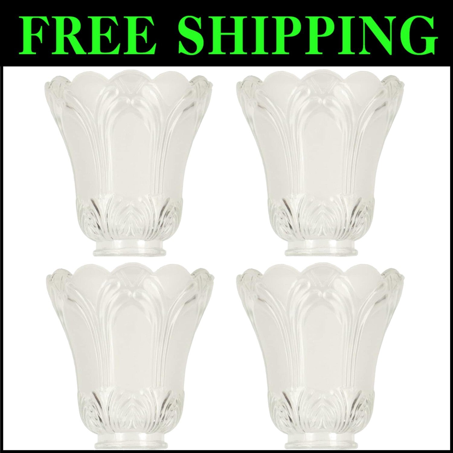 Clear & Frosted Glass Ceiling Fan Light Covers - Pack of 4, Transitional Style