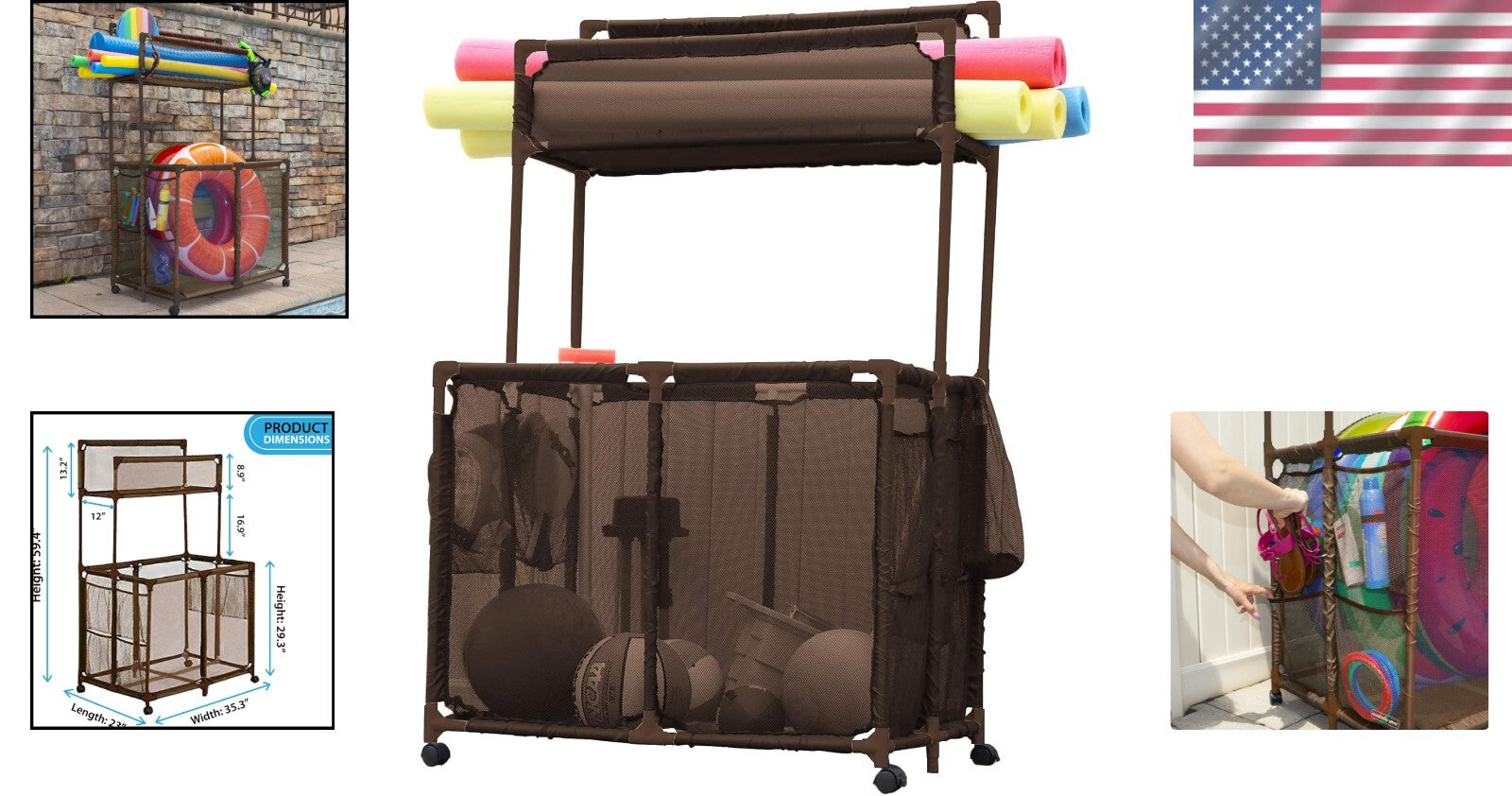 Versatile Mesh Rolling Bin for Pool Noodles, Floats & Toys - Tool-Free Assembly