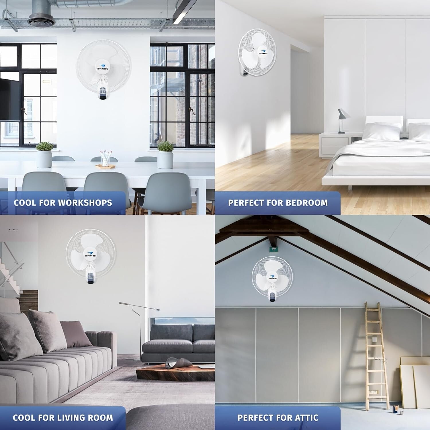 Dual 16 Inch Oscillating Wall Fans with Remote Control - Stylish & Functional