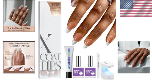 French XCOATTIPS Nail Kit: 150 Pcs Brown Medium Almond Press-On Perfection