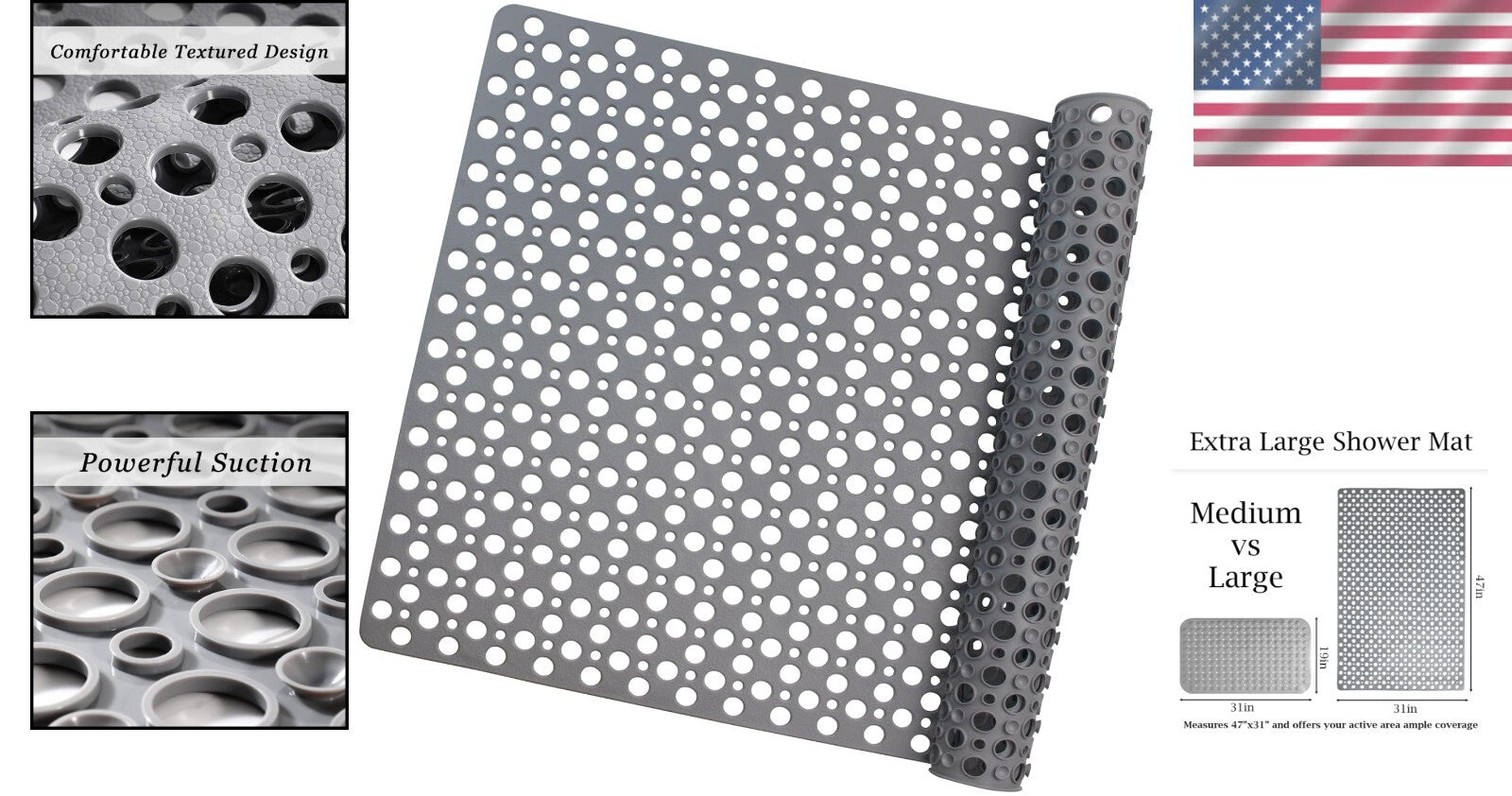 Comfortable Oversized Anti-Slip Shower Mat - 47x32 Inches for Ultimate Safety