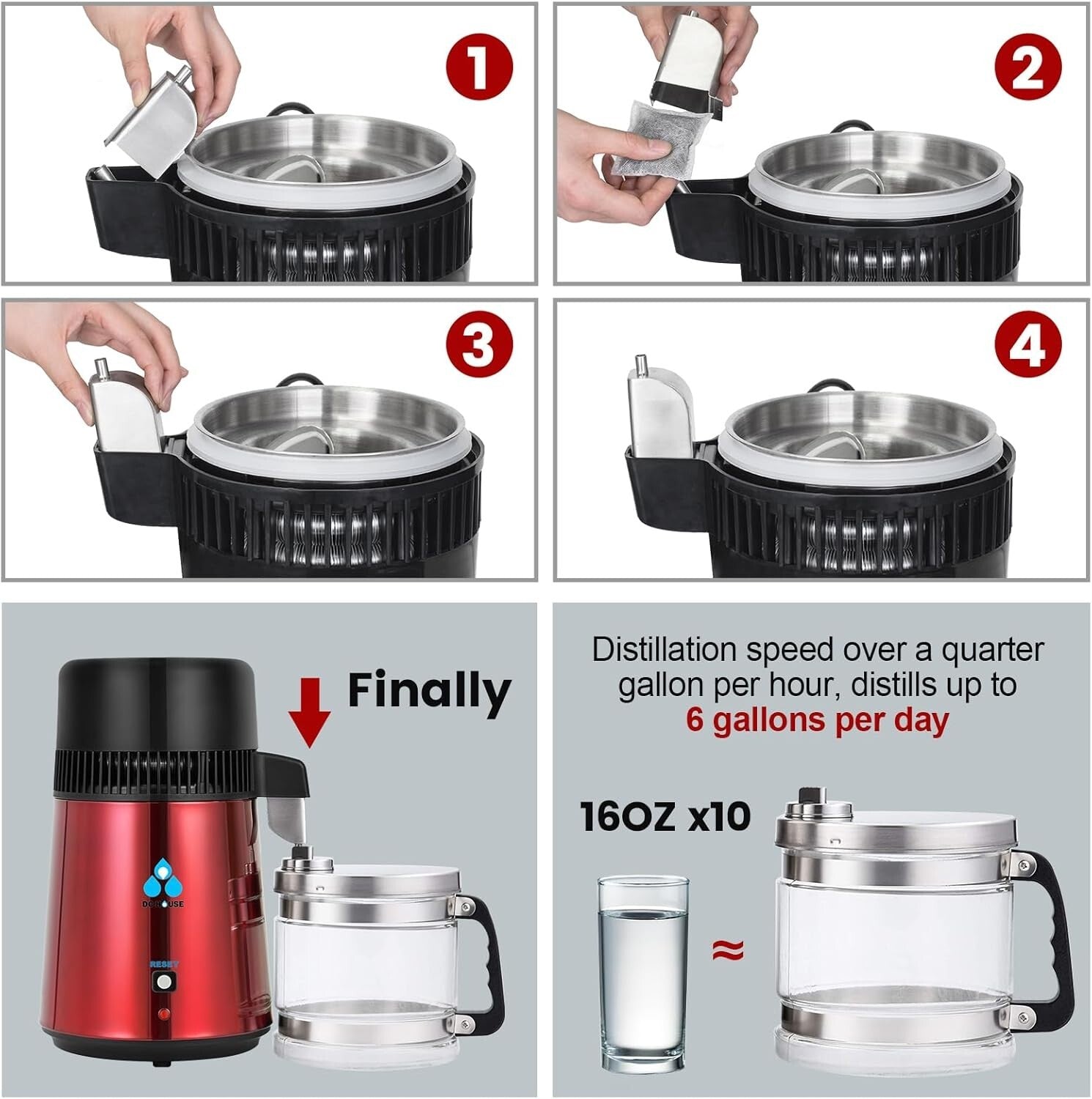 Efficient 4L Countertop Water Distiller - Pure Drinking Water for Your Family