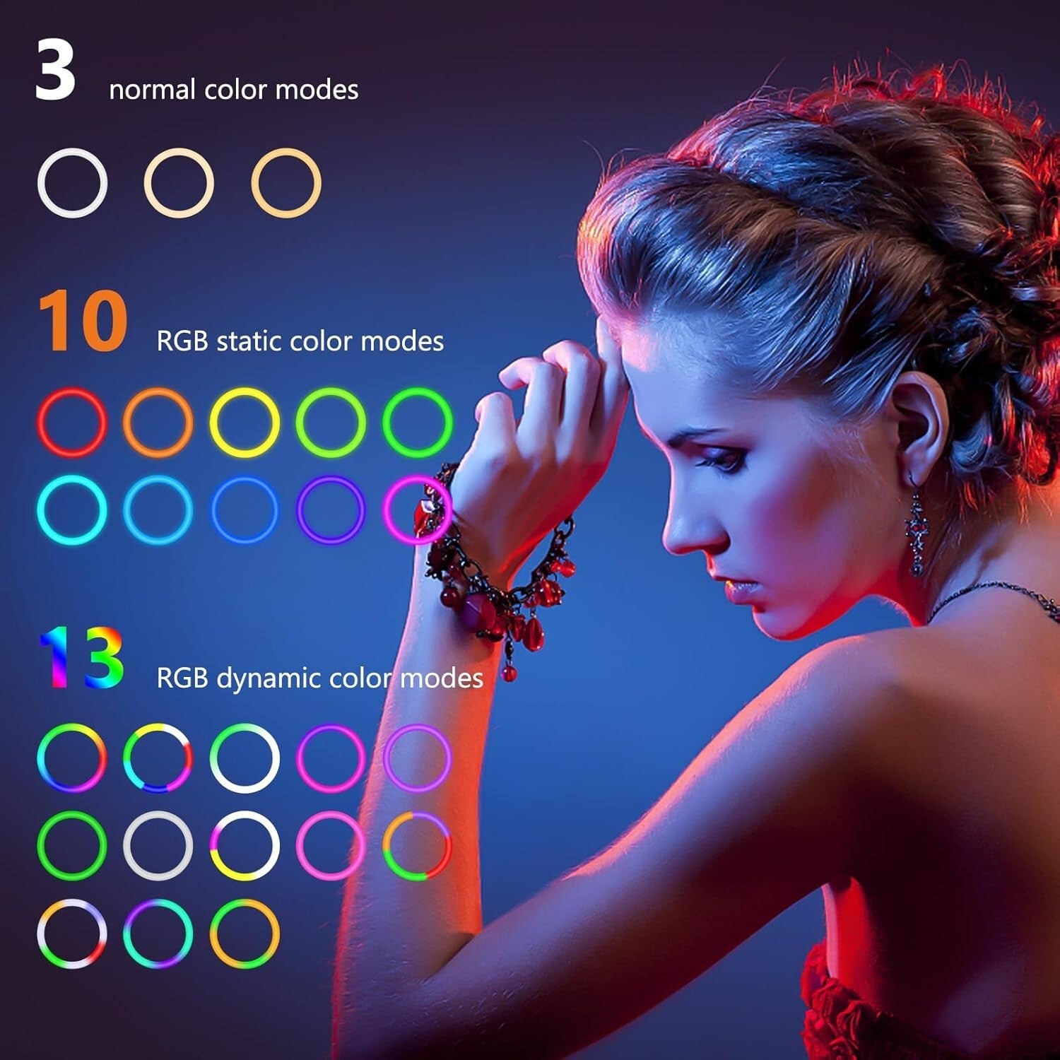 12'' Selfie Ring Light with 73'' Tripod - 38 Color Modes & Dimmable Brightness
