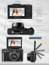 Load image into Gallery viewer, 4K Vlogging Camera with 64MP, 180° Flip Screen &amp; 18X Zoom - Perfect for Travel