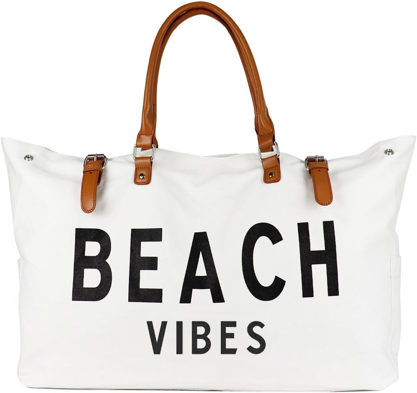 Extra Large Waterproof Beach Bag with Vegan Leather Handle - 'Beach Vibes' Charm