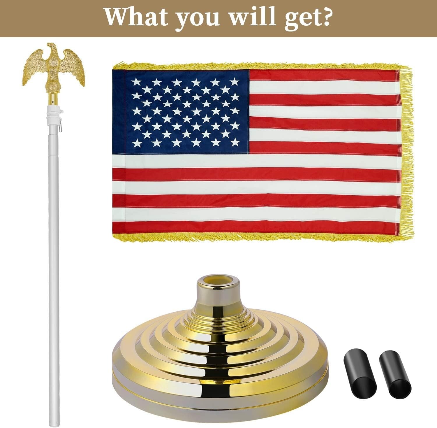 Durable 8 FT Telescoping Flagpole Kit: Eagle Topper & American Flag Included