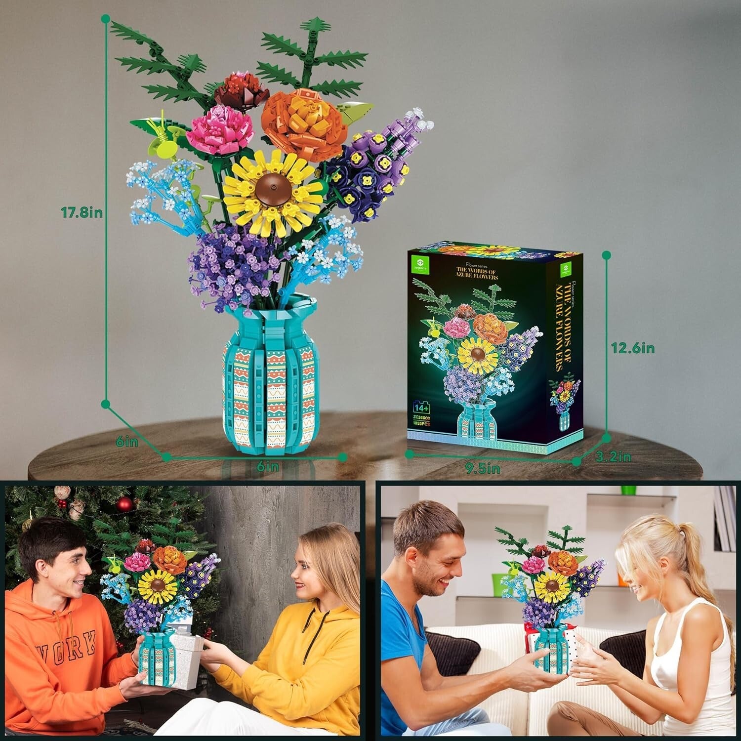 Customizable Flower Bouquet Building Blocks Set - 8 Unique Designs for Any Space