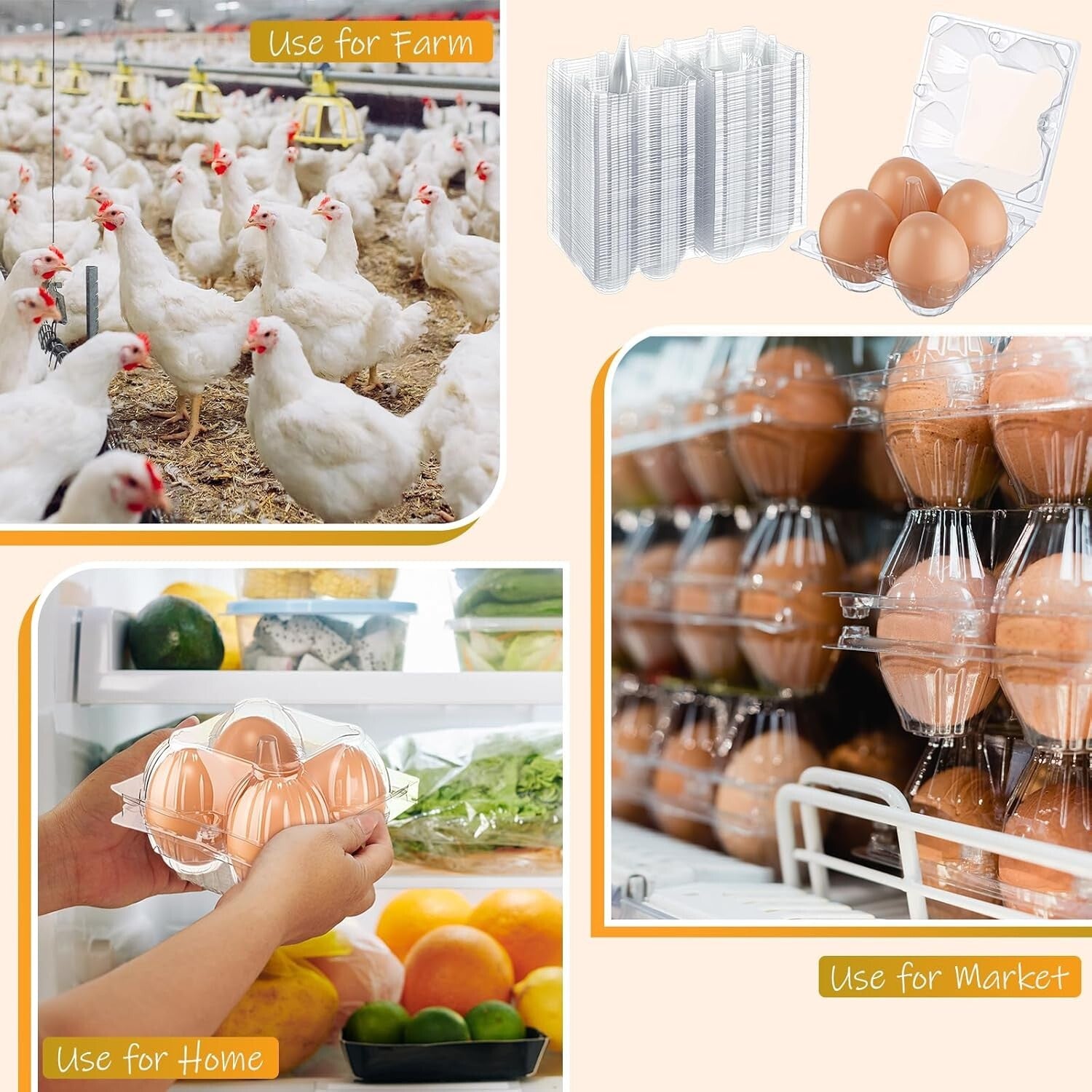 200 Pack Clear Plastic Egg Trays - Stackable & Visible for Easy Egg Handling