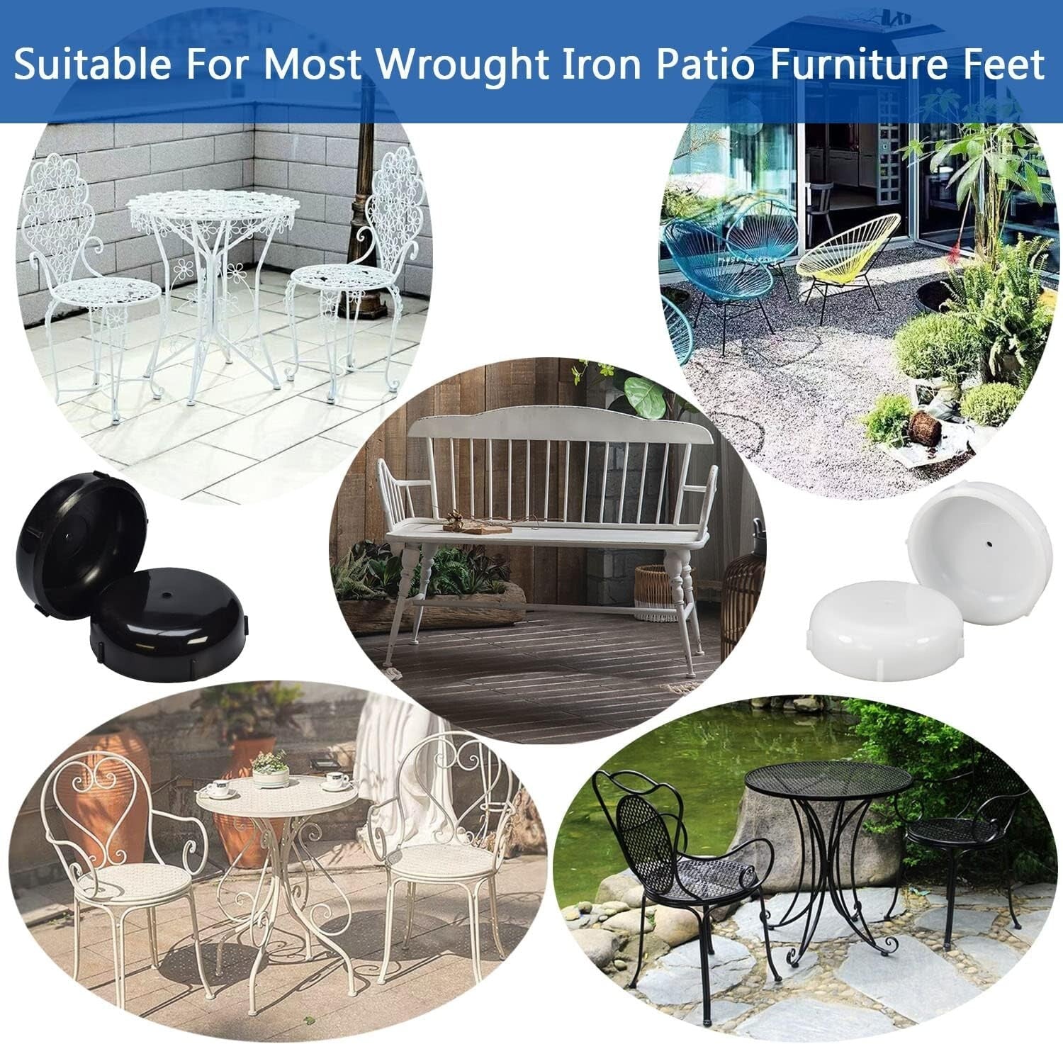100 Pack 1.5" White Plastic Patio Furniture Glides - Floor Protectors for Chairs