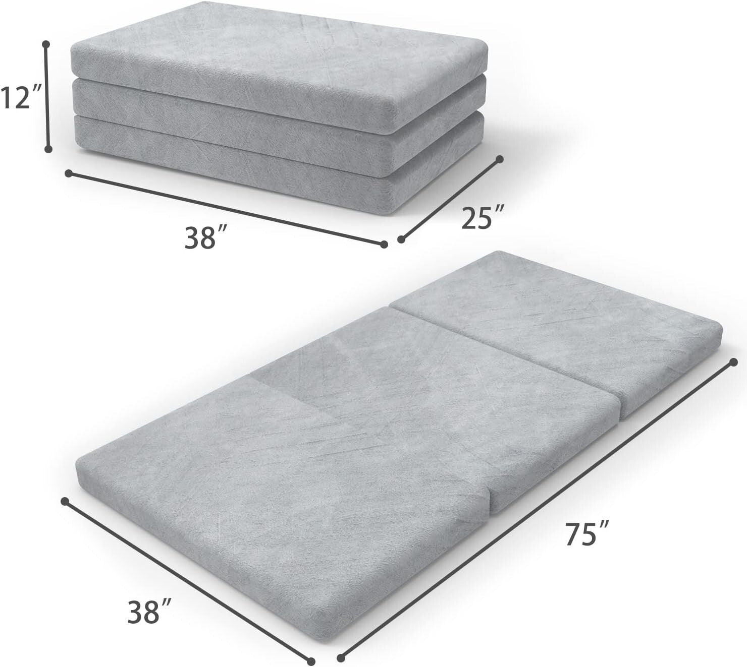 38x75 Waterproof Tri-Fold Mattress Topper with Removable Cover for Comfort