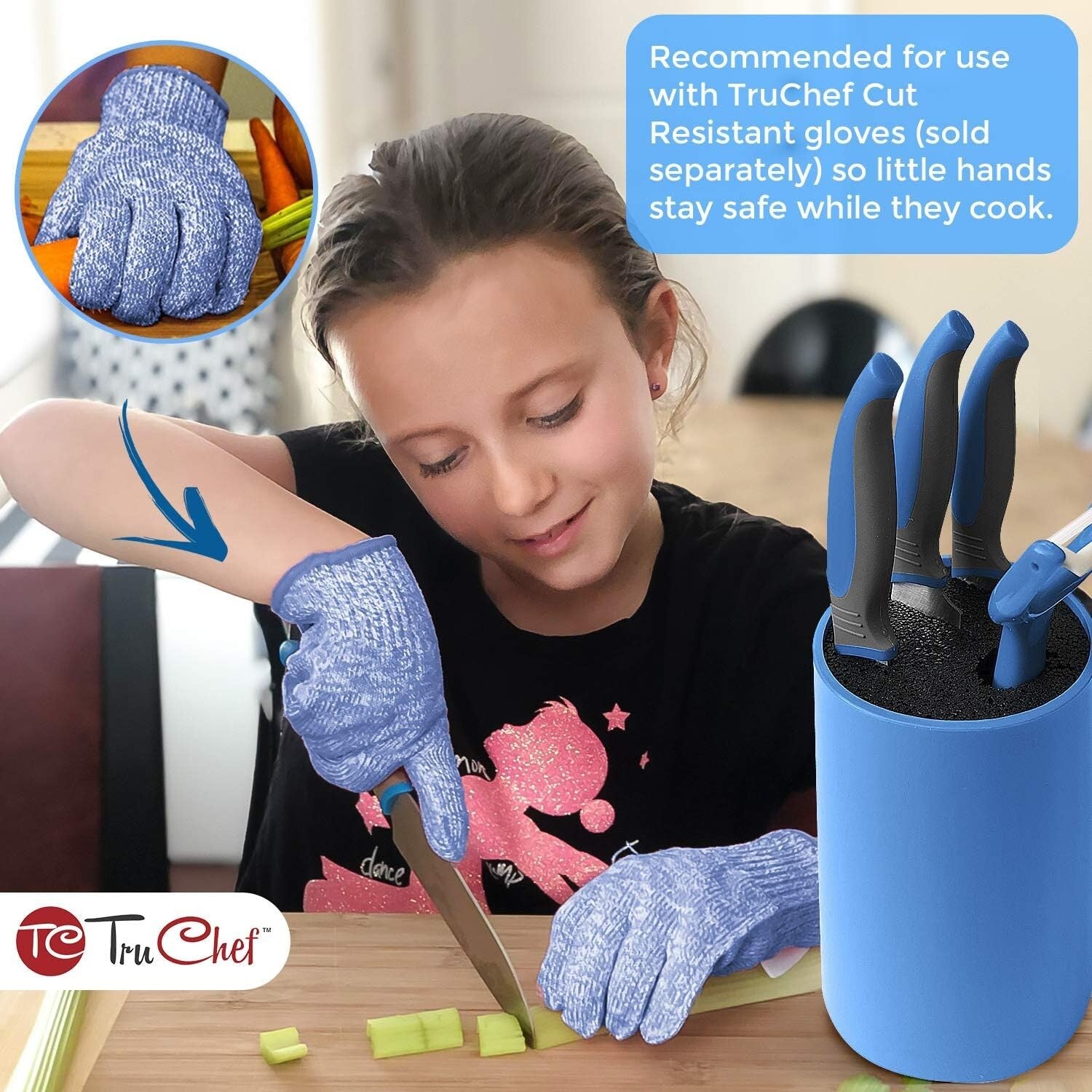 5-Piece Kids Cooking Set: Safe Blue Knives, Peeler & Holder for Young Chefs