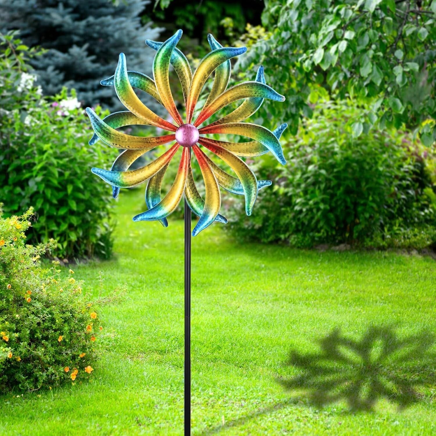 5FT Kinetic Metal Wind Spinner - Yellow Propeller for Outdoor Garden Decor