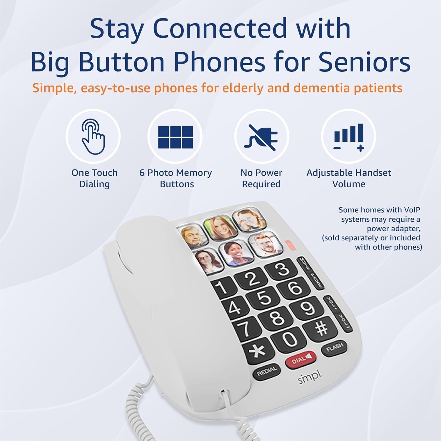 Compact Hands-Free Phone with Large Buttons & Memory for Easy Communication