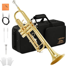Load image into Gallery viewer, Beginner Bb Standard Trumpet Set in Gold with Case, Mouthpiece &amp; Accessories