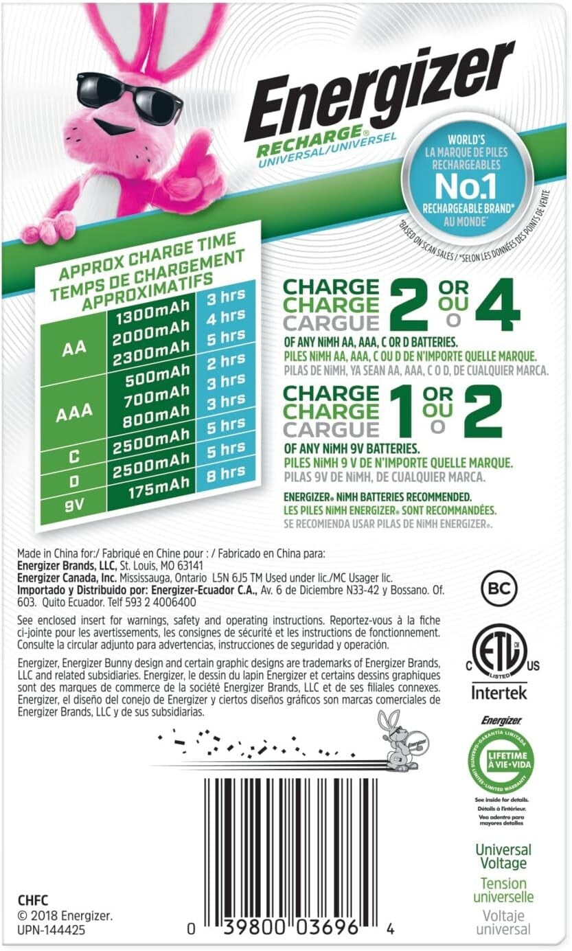 Efficient Multi-Size Battery Charging Station - Compatible with 2 AA, AAA & 9V