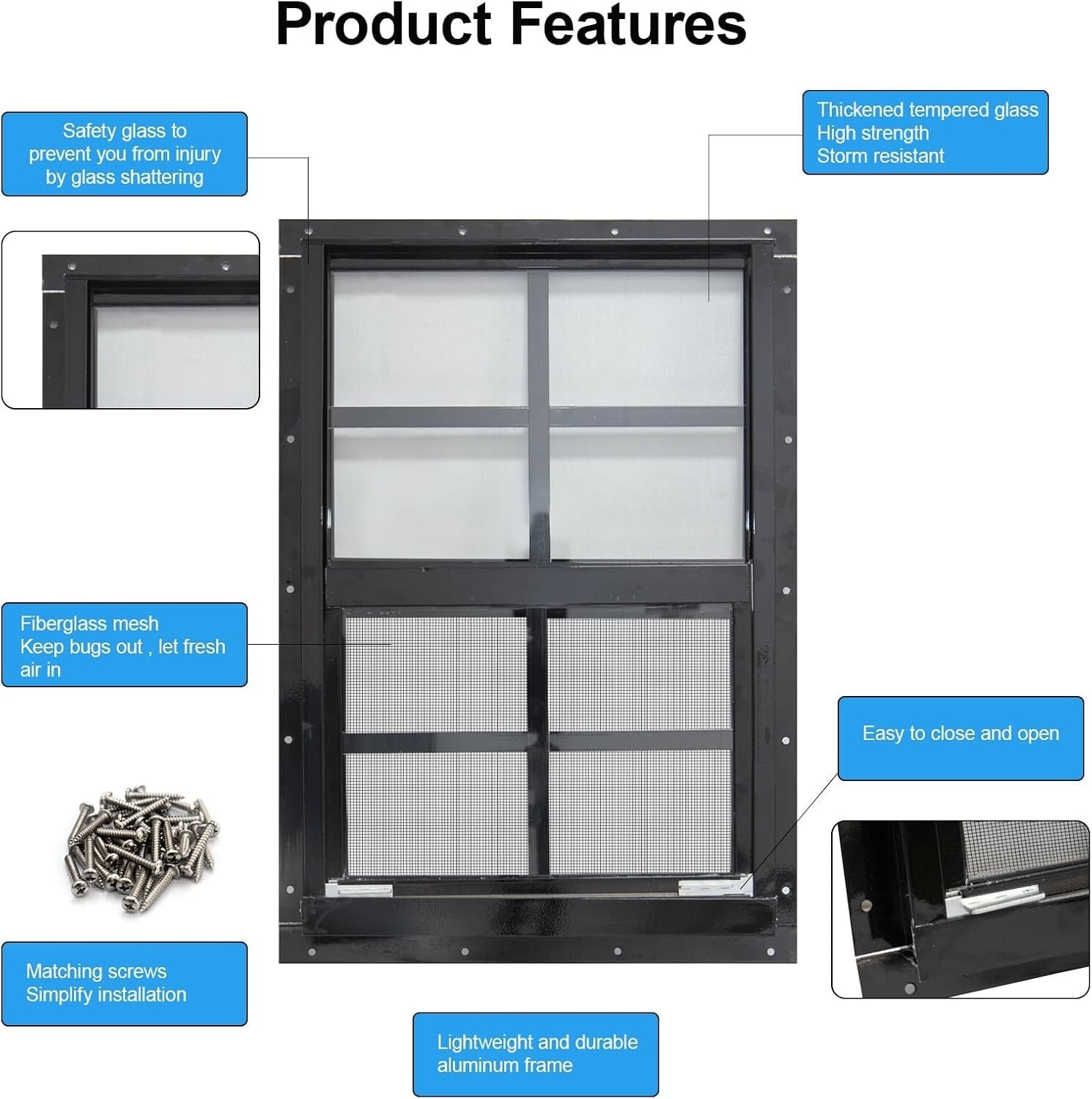 Energy-Efficient 2 Pack Shed Windows - 12x18 with Tempered Glass Protection