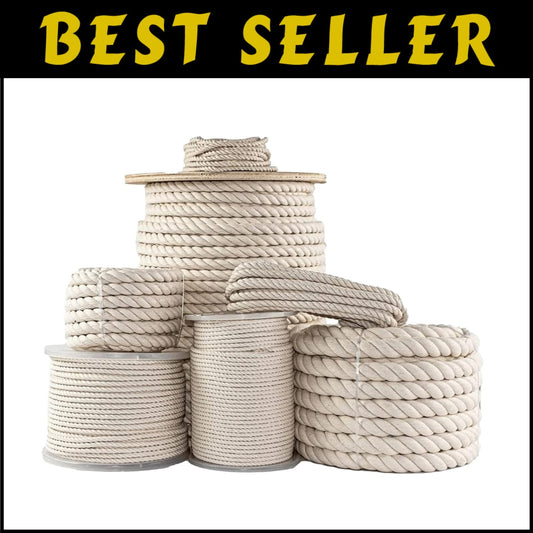 Heavy-Duty 100% Cotton Twisted Rope - Perfect for Crafts & DIY Projects, 600ft