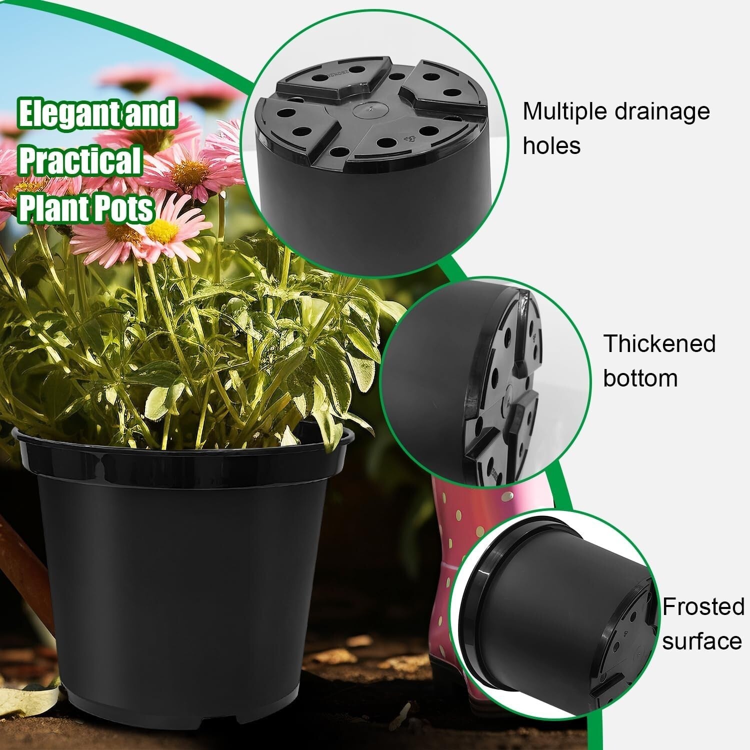 Durable Black 10-Inch Plant Pots with Drainage Holes – 10 Pack for Garden Lovers