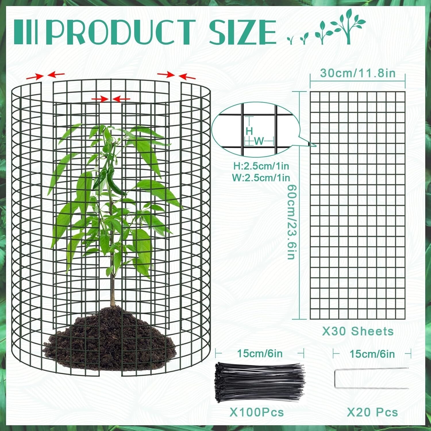 Comprehensive Plant Protection Set - 10 Oversized Wire Cages with Ground Stakes