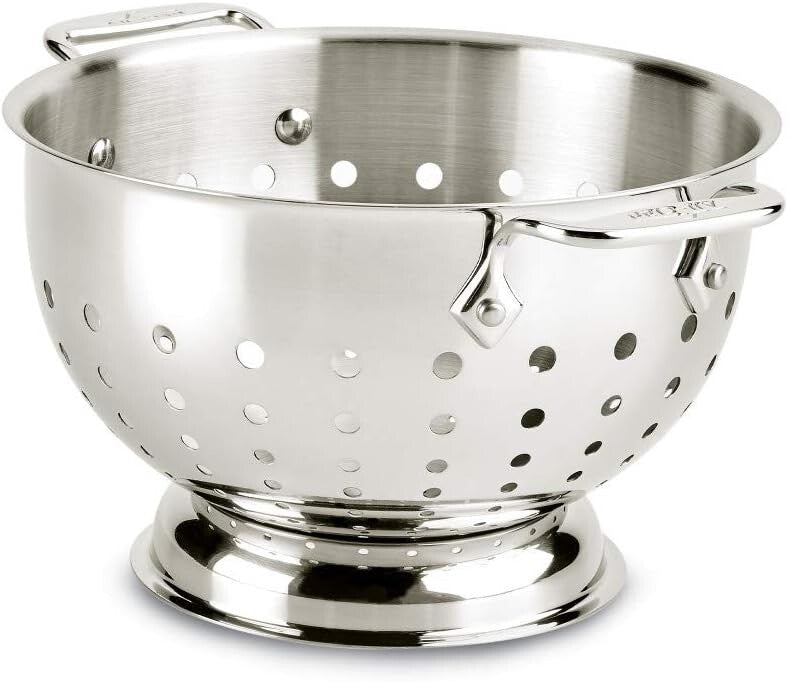 Premium 3-Quart Pasta Strainer with Durable Riveted Handles - Dishwasher Safe
