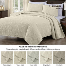 Load image into Gallery viewer, Elegant 3-Piece Ivory King Coverlet with Medallion Pattern - Year-Round Comfort