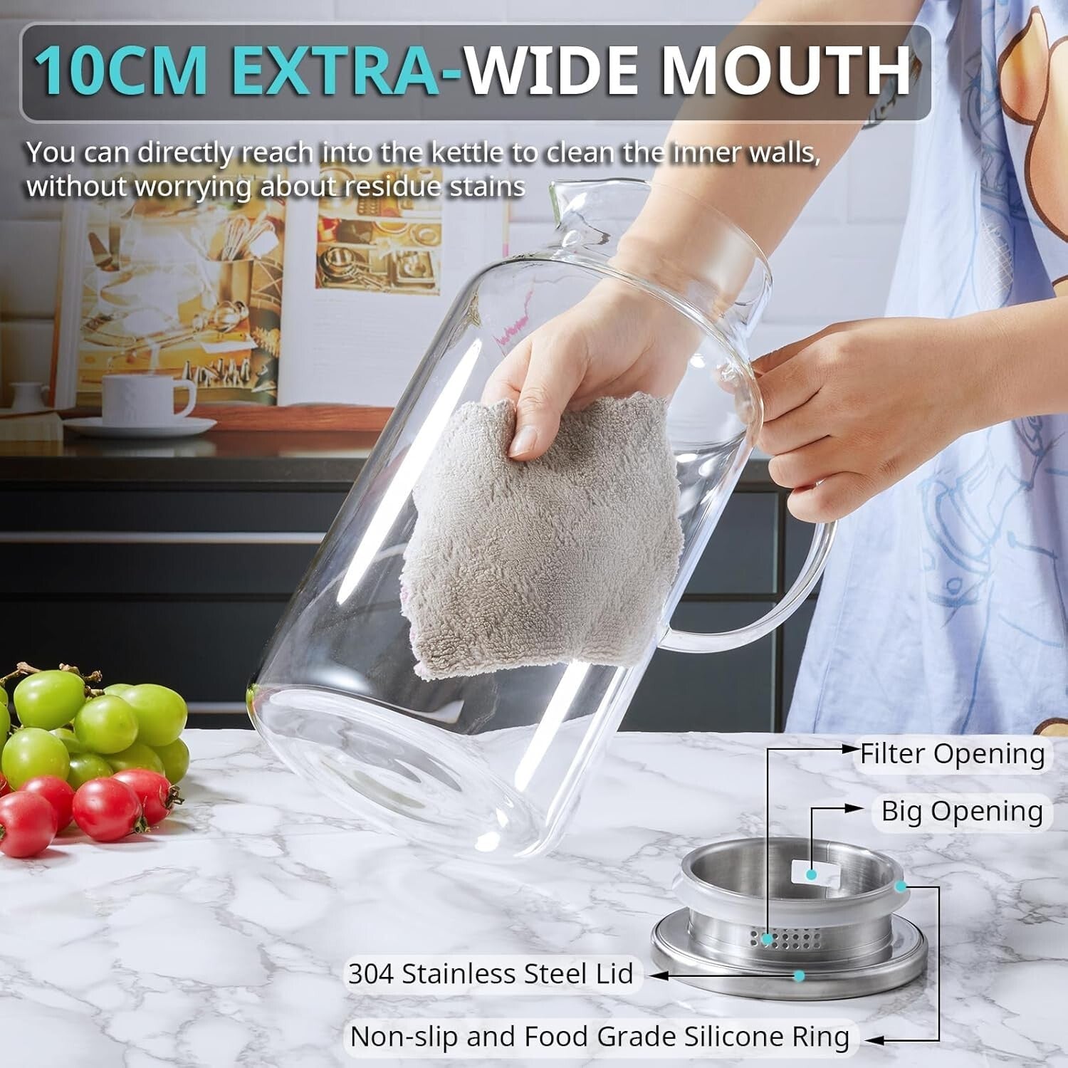 Versatile 1 Gallon Glass Water Jug with Stainless Steel Lid - Ideal for Parties