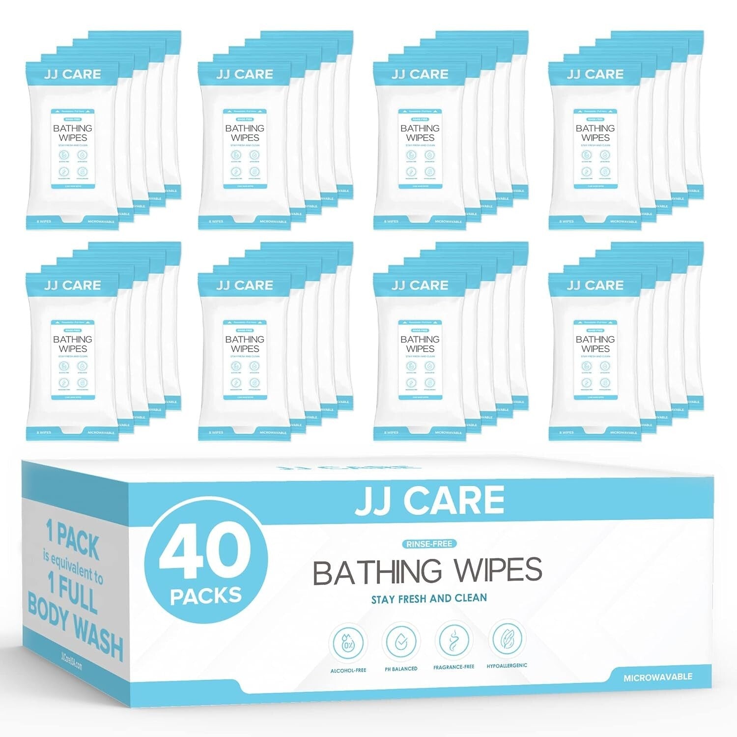 Bulk Pack of 320 No Rinse Body Wipes for Adults - Waterless Cleansing Solution